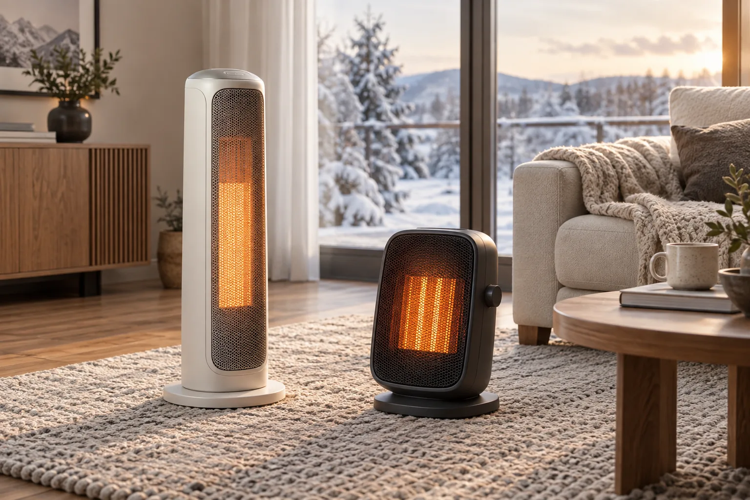 Portable heating appliances positioned in a comfortable interior
